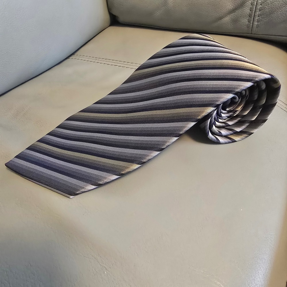 Van Heusen Mens Striped Necktie Grey Silver Gold Formal Business Tie